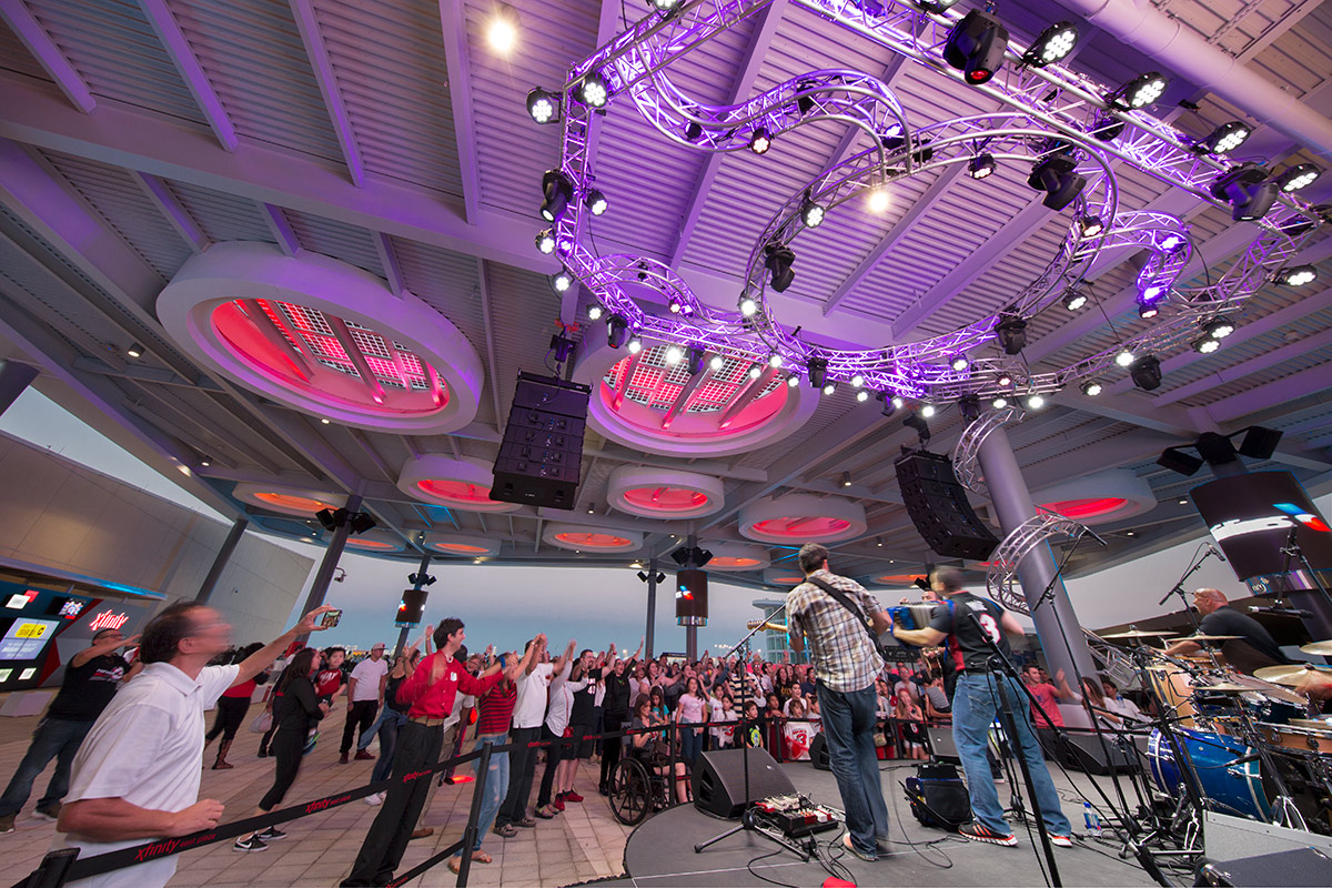 Architectural event view of the of the FTX Arena terrace in Miami, FL.